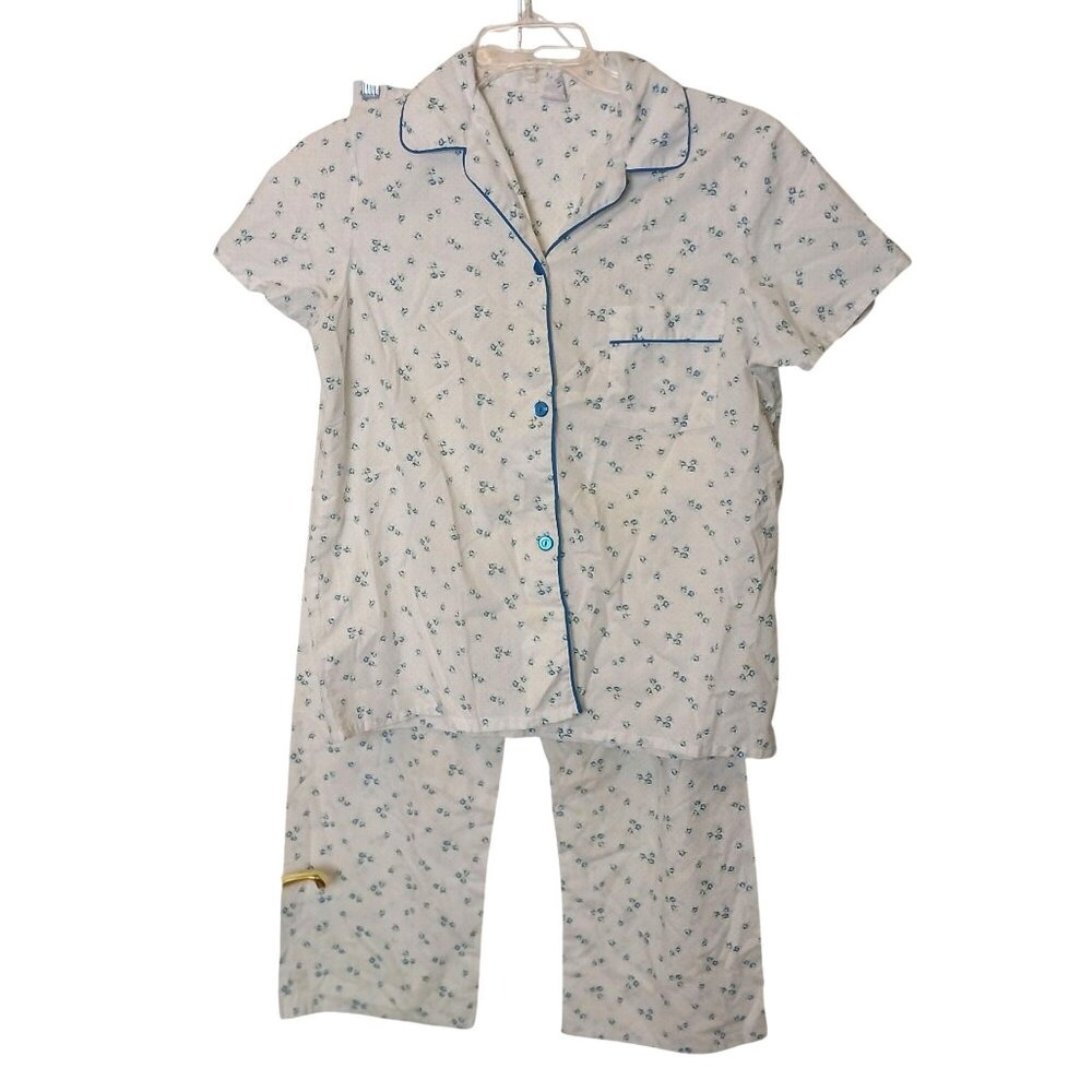 Vtg Lyn Anne Womens Floral Pajama Set Size 38 Short Sleeve Button Top Pants#I-1